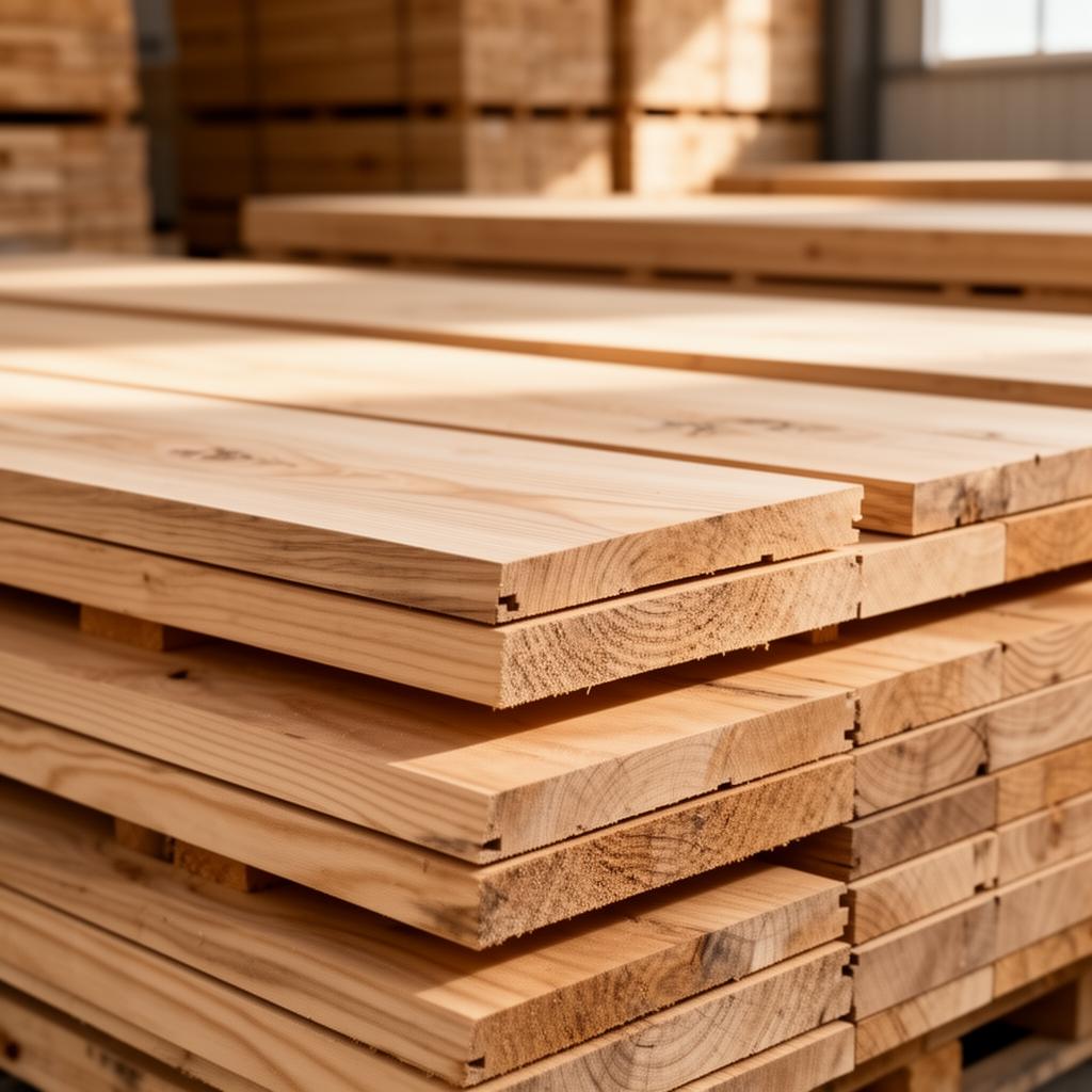 Staplat virke och träplankor